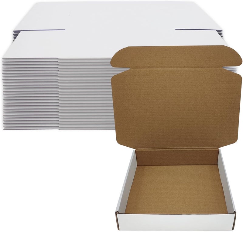 Livejun 9x8x2 inch Shipping Boxes Set of 25， White Corrugated Cardboard Box Mailer Boxes for Packaging Small Business Shipping，Mailing Boxes Bulk for Birthday Wedding Party Book Literature Gift Giving - Image 1